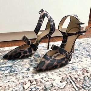 J. Crew Roxie Leopard Satin T-Strap Pumps